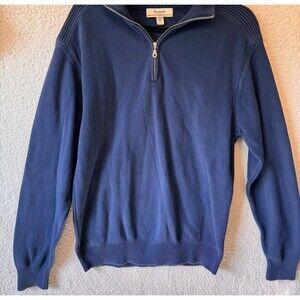 Faconnable‎ 1/4 Zip Golf Casual Cotton Sweater Mens Size L Navy Blue Preppy
